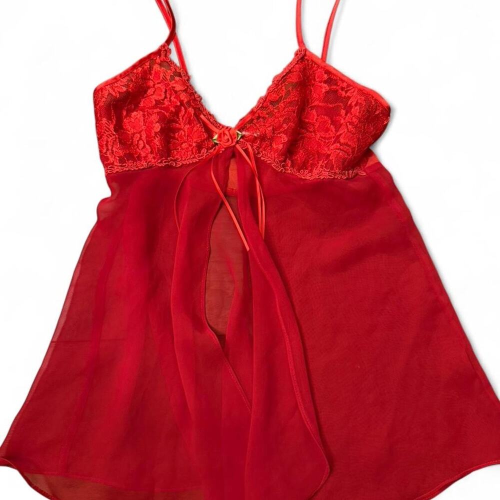red lace babydoll slip with rose detailing